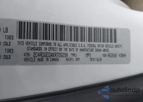 2019 Dodge Grand Caravan Gt from USA, damaged, VIN 2C4RDGEGXKR726290